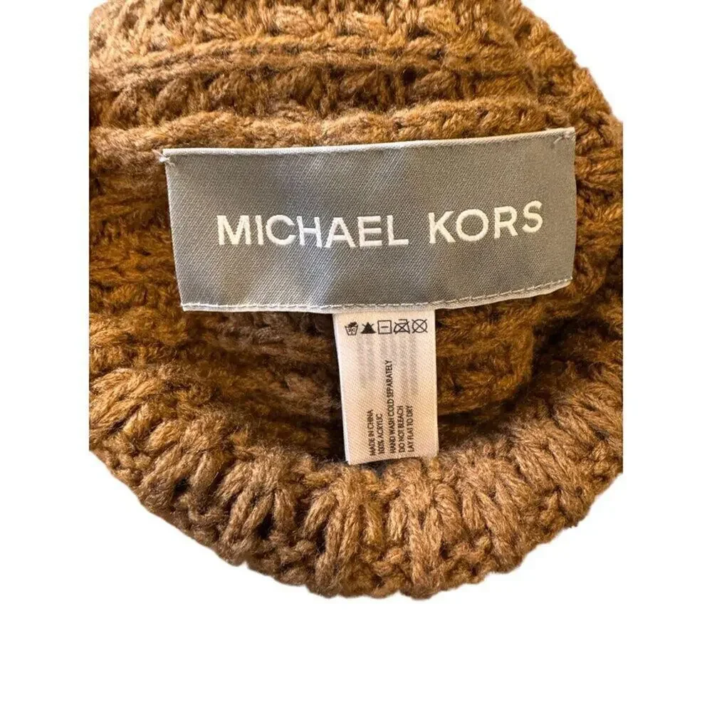 Brown Michael Kors Knit Beanie Hat Ribbed Design Women's One Size
